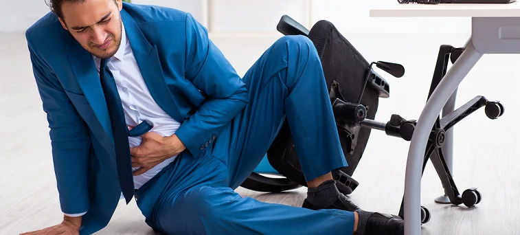 Office worker injured after chair collapse representing workplace accident cases handled by workers compensation attorney California.